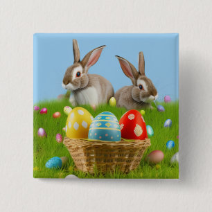 Badge Carré 5 Cm Mignonne Bunnyfor Pâques pour une humeur positive