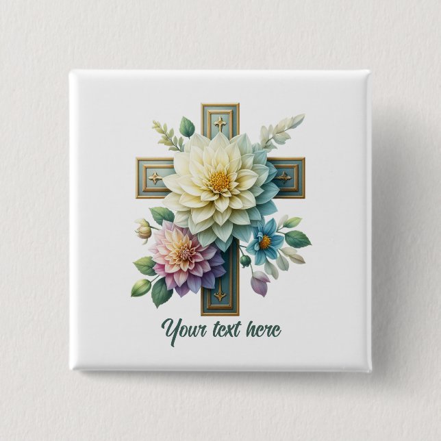 Badge Carré 5 Cm Mignonne croix religieuse ajouter du texte (Devant)