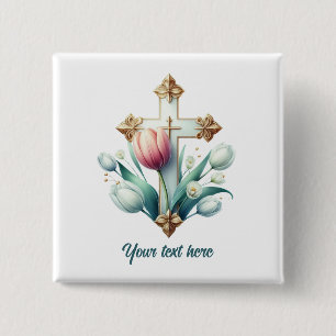Badge Carré 5 Cm Mignonne croix religieuse ajouter du texte