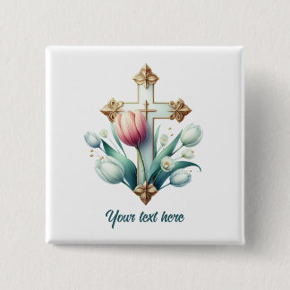 Badge Carré 5 Cm Mignonne croix religieuse ajouter du texte