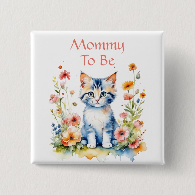 Badge Carré 5 Cm Mignonne maman à thème Kitten pour être Baby showe (Devant)