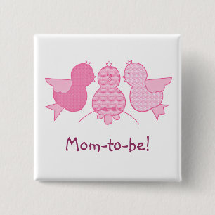 Badge Carré 5 Cm Mignonne petite maman rose à être, Baby shower d'o