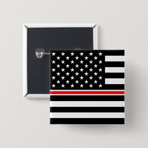 Badge Carré 5 Cm Mince Red Line Pompiers Héros Drapeau américain