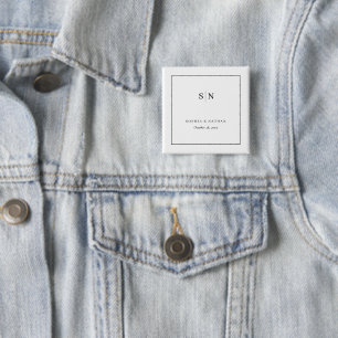 Badge Carré 5 Cm Minimaliste et Chic   Mariage Blanc et Noir