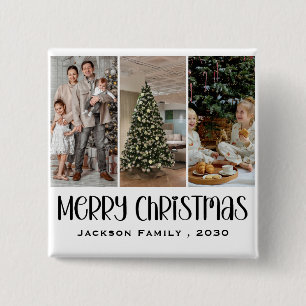 Badge Carré 5 Cm Minimaliste Moderne 4 Photo Collage Nom de Famille