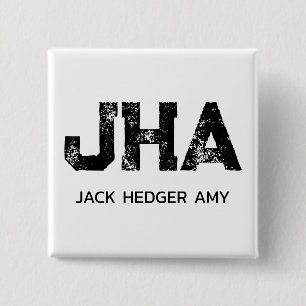 BADGE CARRÉ 5 CM MINIMALISTE NOIR MONOGRAMME À TROIS LETTRES NOM BL
