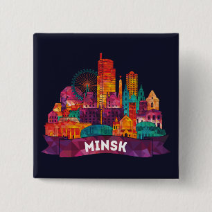 Badge Carré 5 Cm Minsk - voyage aux points de repère célèbres