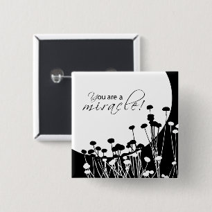 Badge Carré 5 Cm Miracle de récupération, noir et blanc