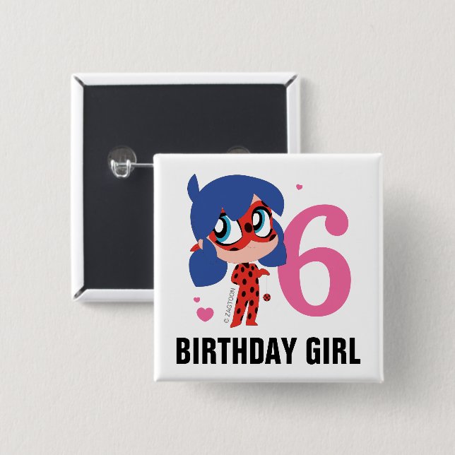 Badge Carré 5 Cm Miraculous Ladybug Chibi fille d'anniversaire (Devant & derrière)