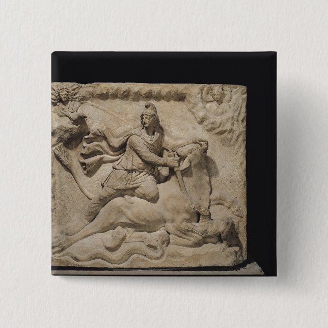 Badge Carré 5 Cm Mithras sacrifiant Taureau, 2ème-3ème siècle (Devant)