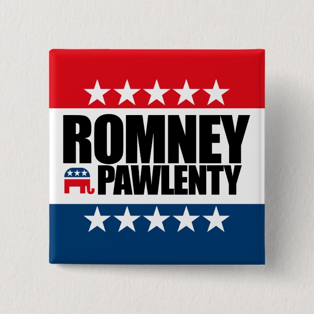 Badge Carré 5 Cm Mitt Romney Tim Pawlenty 2012 (Devant)