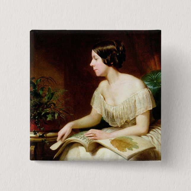 Badge Carré 5 Cm Mlle Anne Pratt, la botaniste célèbre (Devant)