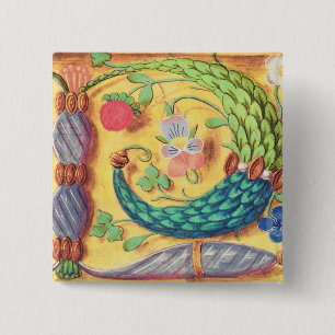 Badge Carré 5 Cm Mme 134 a illuminé la lettre "P" décorée du flo