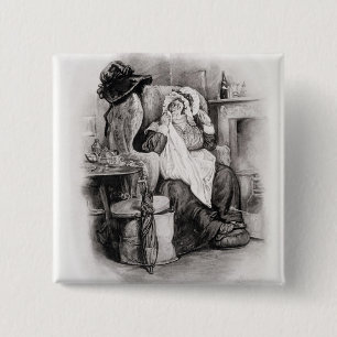 Badge Carré 5 Cm Mme Gamp, de 'Charles Dickens : Un bavardage au