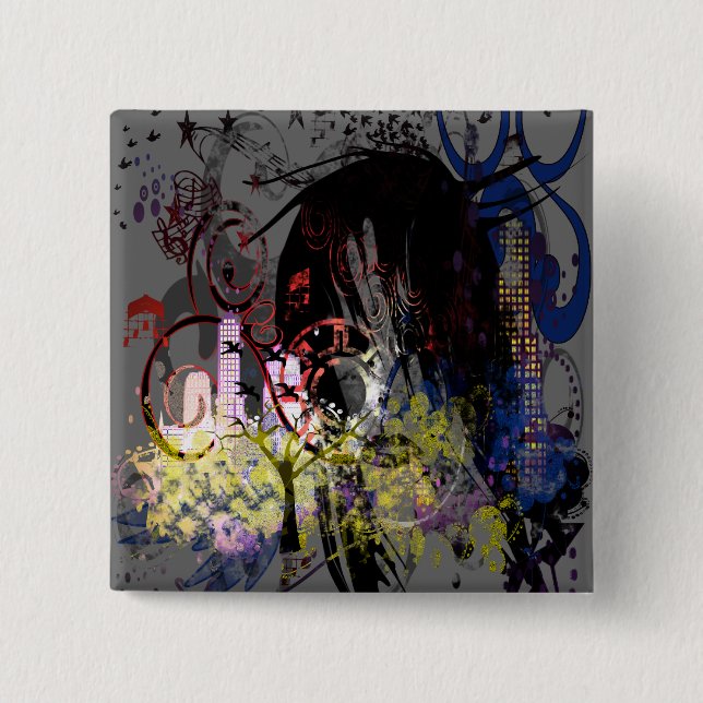 Badge Carré 5 Cm Mode Diva tourbillonné (Devant)