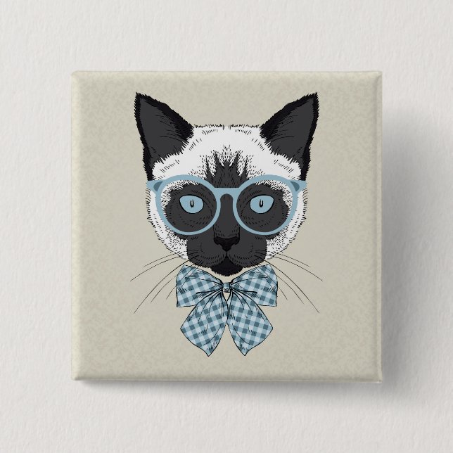 Badge Carré 5 Cm Mode Smart de chat siamois (Devant)