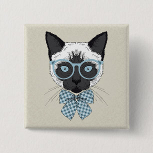 Badge Carré 5 Cm Mode Smart de chat siamois