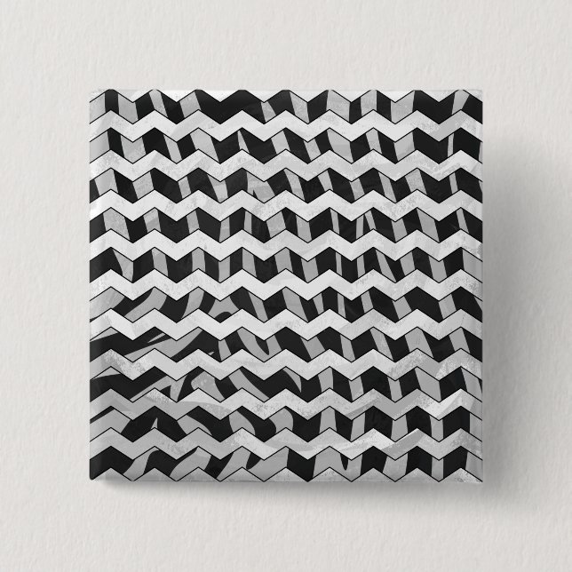 Badge Carré 5 Cm Modèle Chevron noir et gris Zebra (Devant)
