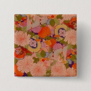 Badge Carré 5 Cm Modèle floral rose kimono