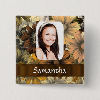 Badge Carré 5 Cm modèle photo Brown à fleurs