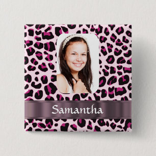 Badge Carré 5 Cm Modèle photo empreinte de léopard rose