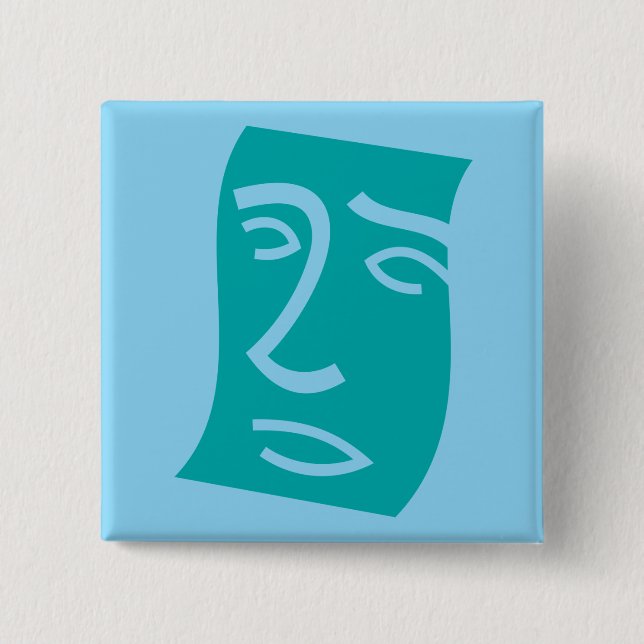 Badge Carré 5 Cm Modern Abstract Face Line Art Teal (Devant)