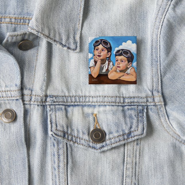 Badge Carré 5 Cm Modern Cherub Painting - Rembrandt Inspired Art (En situation)