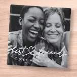 Badge Carré 5 Cm Modern Chic Heart Best Friends Besties BFF Photo<br><div class="desc">Design is composed of fun and playful cursive script typography with sans serif font. Add a custom photo.</div>