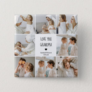 Badge Carré 5 Cm Modern Collage Photo Love You Grandma Best Gift