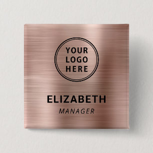 Badge Carré 5 Cm Modern Company Logo Rose Gold Name Tag
