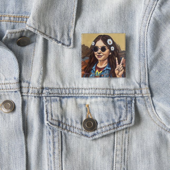 Badge Carré 5 Cm Modern Mona Lisa Painting - da Vinci Inspired Art (En situation)