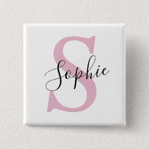 Badge Carré 5 Cm Modern Personalized Name Monogram Pink