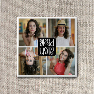 Badge Carré 5 Cm Moderne 4 Custom Grad Photo Collage Graduation