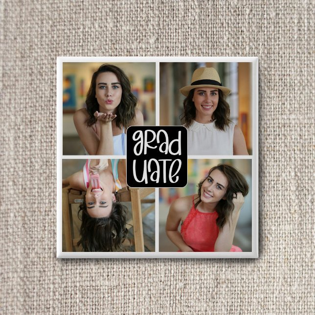 Badge Carré 5 Cm Moderne 4 Custom Grad Photo Collage Graduation (Créateur téléchargé)