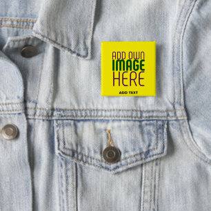 BADGE CARRÉ 5 CM MODERNE ÉDITABLE SIMPLE JAUNE MODÈLE TEXTE IMAGE
