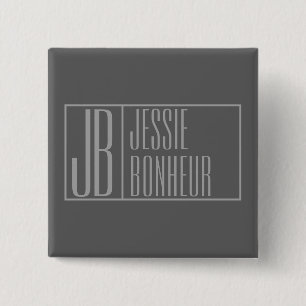 Badge Carré 5 Cm Moderne, gris sur gris foncé, logo avec initiales