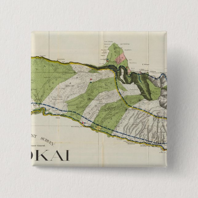 Badge Carré 5 Cm Molokai, Hawaï (Devant)