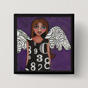 Badge Carré 5 Cm MON ANGE CHANCEUX de NOMBRES - un bouton béni
