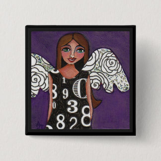 Badge Carré 5 Cm MON ANGE CHANCEUX de NOMBRES - un bouton béni