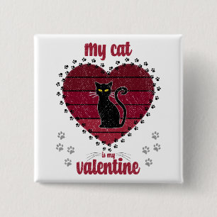 Badge Carré 5 Cm Mon chat est mon Valentin Cadeau de la Saint-Val