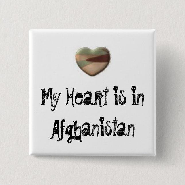 Badge Carré 5 Cm Mon coeur est dans le bouton de l'Afghanistan (Devant)