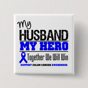 Badge Carré 5 Cm Mon mari, mon cancer du colon de héros