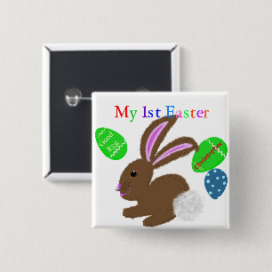 Badge Carré 5 Cm Mon premier lapin de Pâques bébé NOM