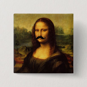 Badge Carré 5 Cm Mona Lisa Avec Moustache
