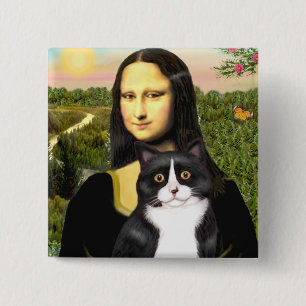 Badge Carré 5 Cm Mona Lisa - chat noir et blanc