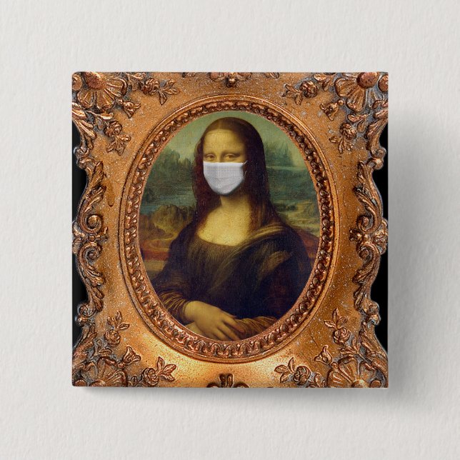 Badge Carré 5 Cm Mona lisa dans un masque chirurgical leonardo da V (Devant)