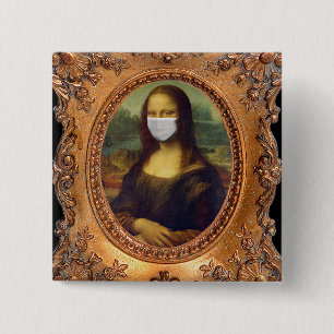 Badge Carré 5 Cm Mona lisa dans un masque chirurgical leonardo da V