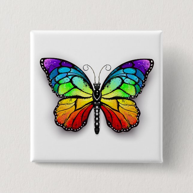 Badge Carré 5 Cm Monarque papillon arc-en-ciel (Devant)