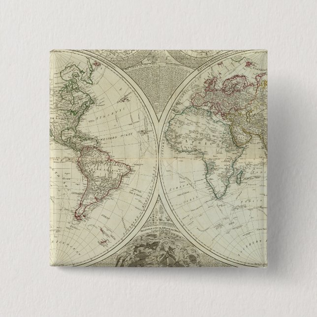 Badge Carré 5 Cm Monde composite ou globe terrestre (Devant)