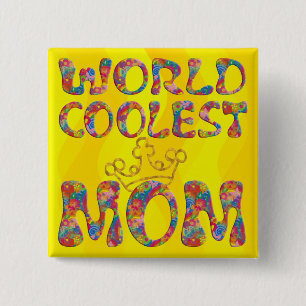 Badge Carré 5 Cm Monde Coolest Maman ondes jaunes